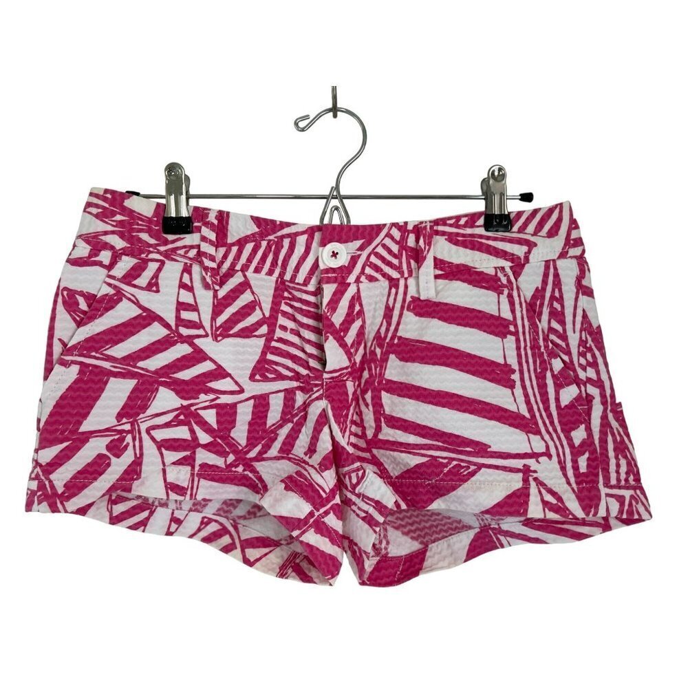 Lilly Pulitzer The Walsh Shorts Cotton Pink with white Sail Boats Cotton Size 2 - Picture 3 of 8